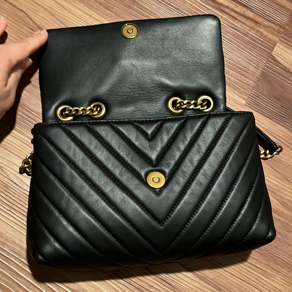 Quince Black Crossbody Quilted Leather Bag with Gold Chain - Picture 2 of 5